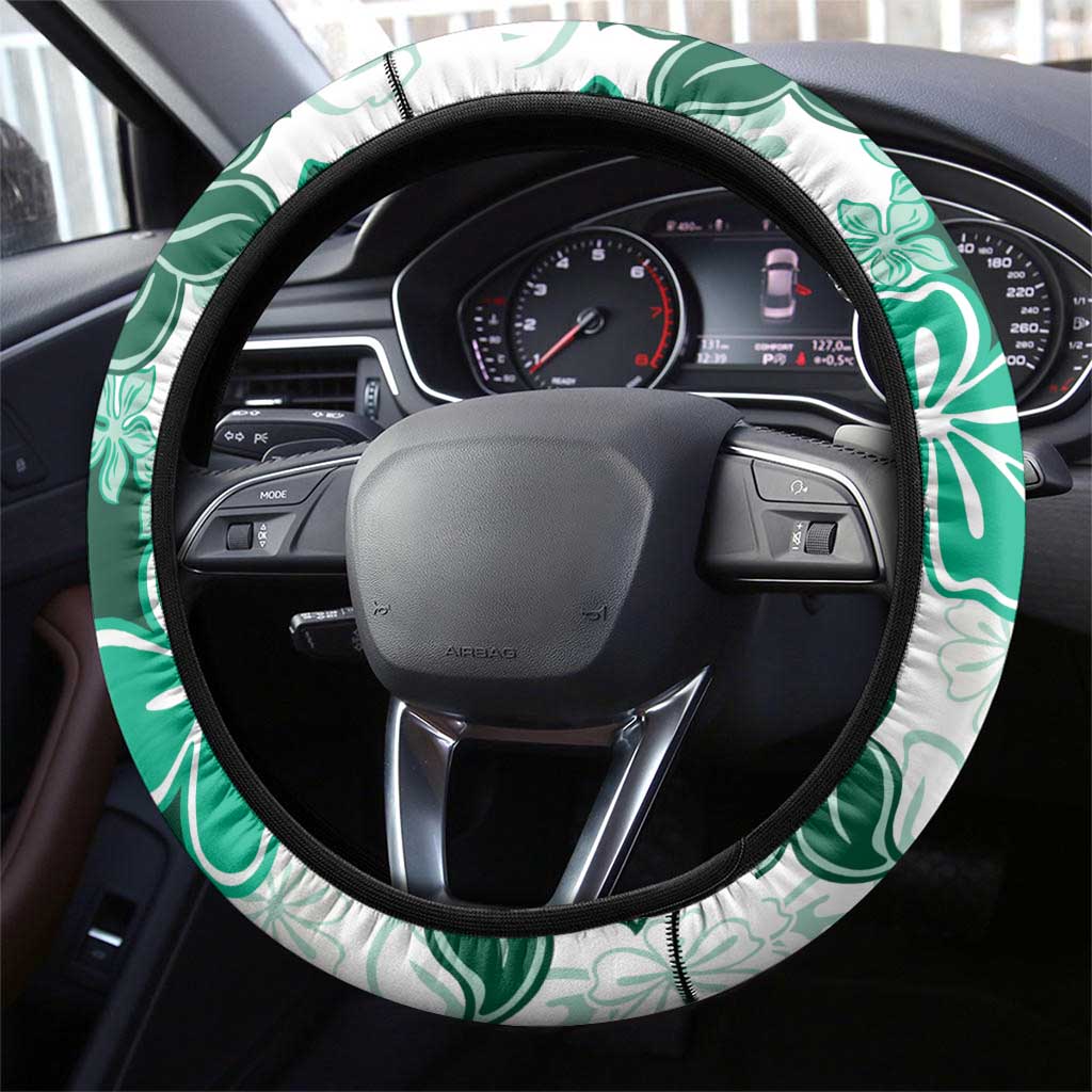 Green Hibiscus Plumeria Floral Steering Wheel Cover LT01 - Polynesian Pride