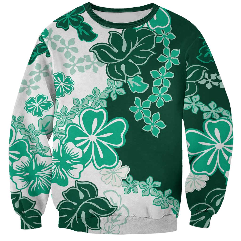 Green Hibiscus Plumeria Floral Sweatshirt LT01 Unisex Green - Polynesian Pride
