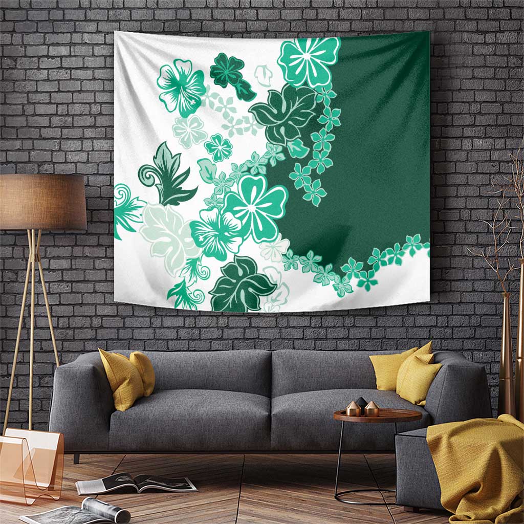 Green Hibiscus Plumeria Floral Tapestry - Polynesian Pride
