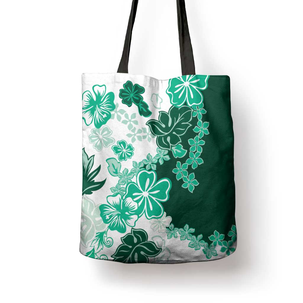 Green Hibiscus Plumeria Floral Tote Bag - Polynesian Pride
