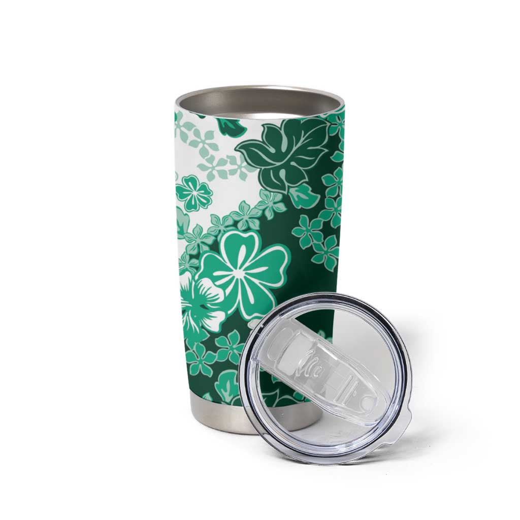 Green Hibiscus Plumeria Floral Tumbler Cup - Polynesian Pride