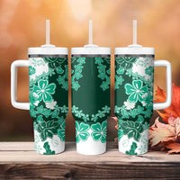 Green Hibiscus Plumeria Floral Tumbler With Handle - Polynesian Pride