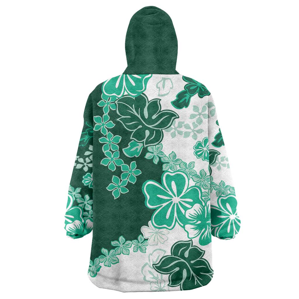 Green Hibiscus Plumeria Floral Wearable Blanket Hoodie LT01 - Polynesian Pride