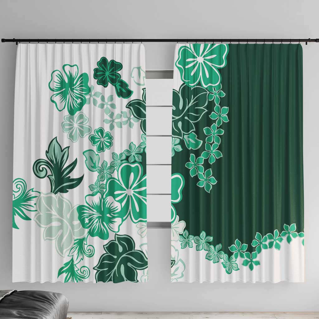 Green Hibiscus Plumeria Floral Window Curtain - Polynesian Pride