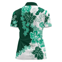 Green Hibiscus Plumeria Floral Women Polo Shirt - Polynesian Pride