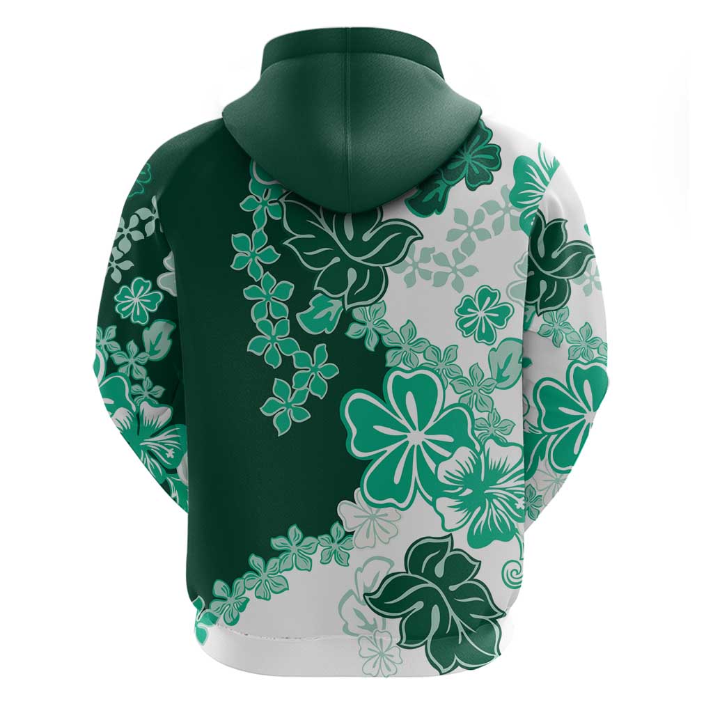 Green Hibiscus Plumeria Floral Zip Hoodie - Polynesian Pride