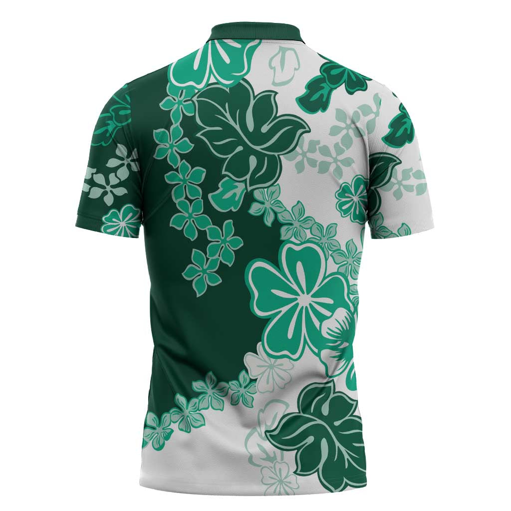 Green Hibiscus Plumeria Floral Zipper Polo Shirt LT01 - Polynesian Pride