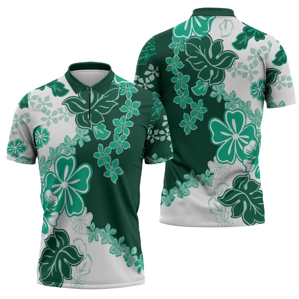 Green Hibiscus Plumeria Floral Zipper Polo Shirt LT01 - Polynesian Pride