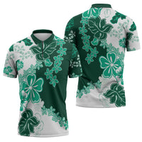 Green Hibiscus Plumeria Floral Zipper Polo Shirt LT01 - Polynesian Pride
