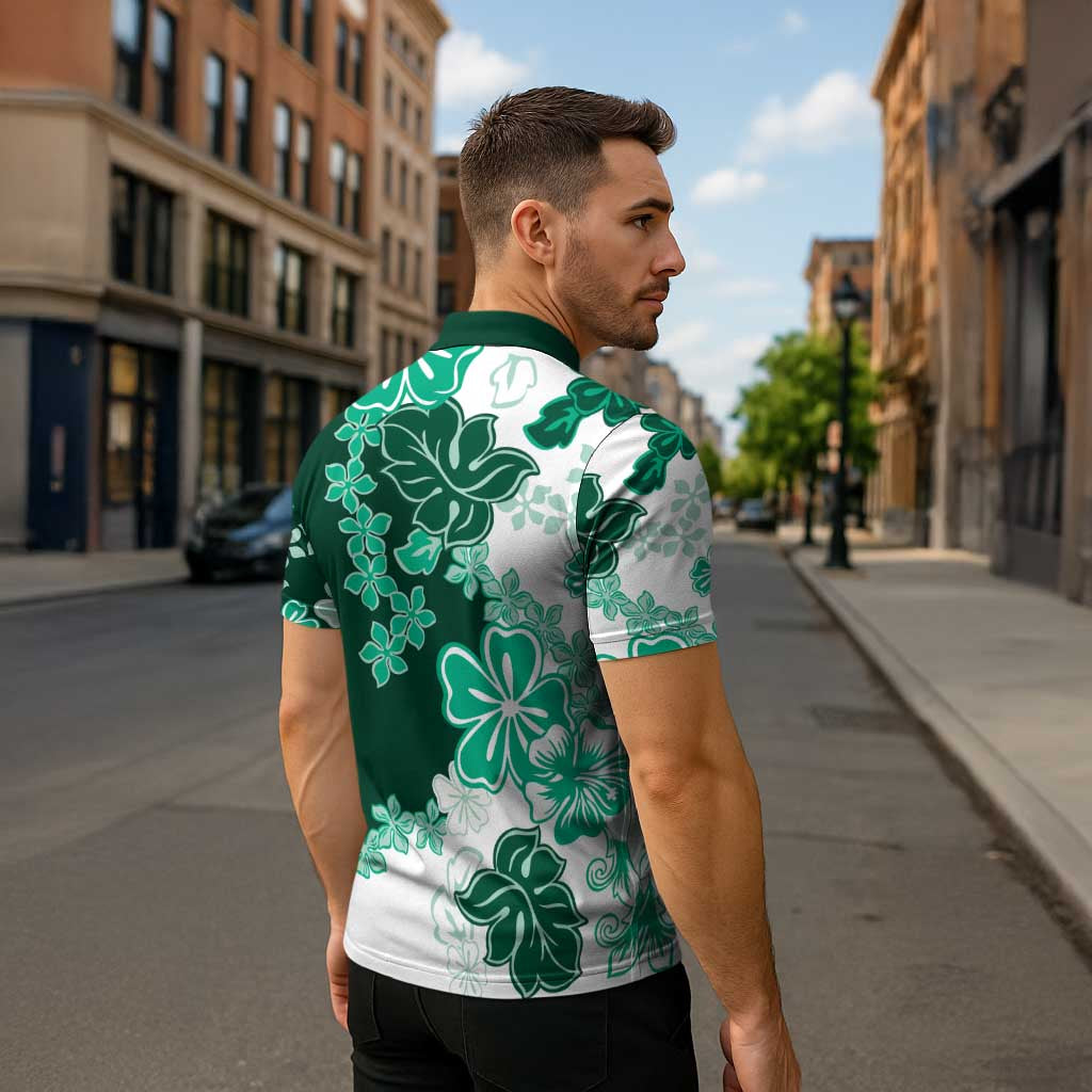 Green Hibiscus Plumeria Floral Zipper Polo Shirt LT01 - Polynesian Pride