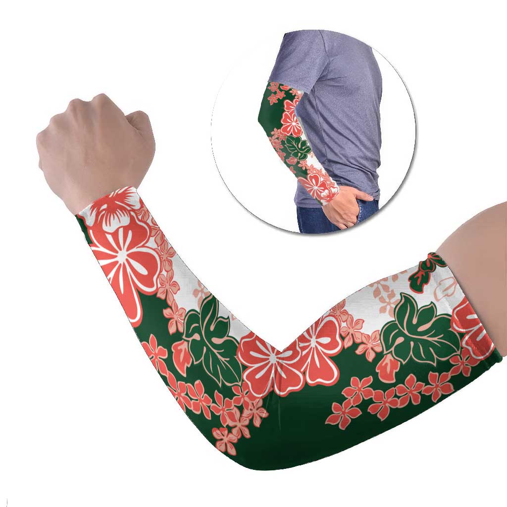 Green Orange Hibiscus Plumeria Floral Arm Sleeves LT01 Set of 2 Orange - Polynesian Pride