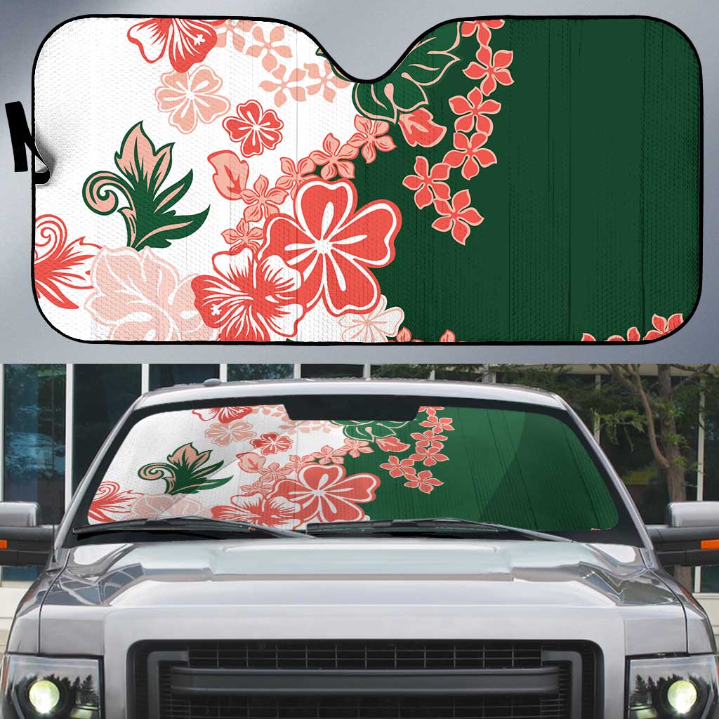 Green Orange Hibiscus Plumeria Floral Auto Sun Shade LT01 Orange - Polynesian Pride