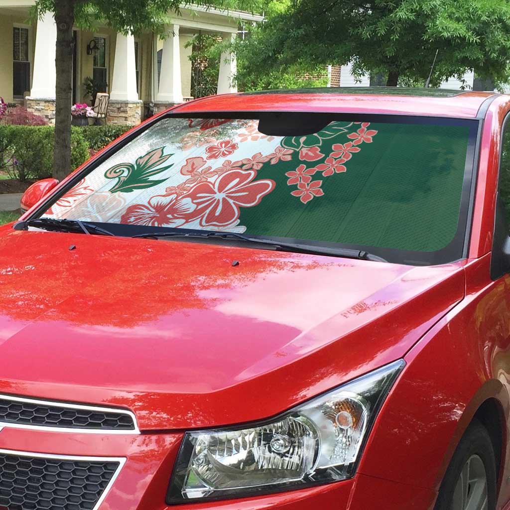Green Orange Hibiscus Plumeria Floral Auto Sun Shade LT01 - Polynesian Pride