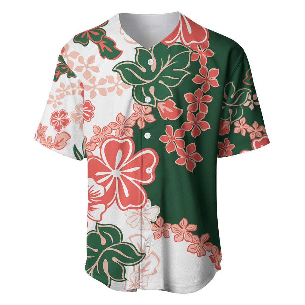 Green Orange Hibiscus Plumeria Floral Baseball Jersey - Polynesian Pride