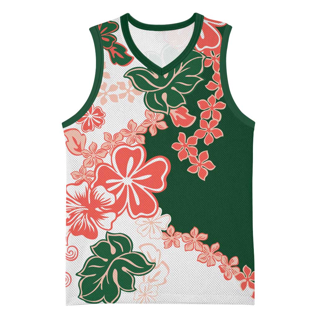 Green Orange Hibiscus Plumeria Floral Basketball Jersey LT01 Unisex Orange - Polynesian Pride