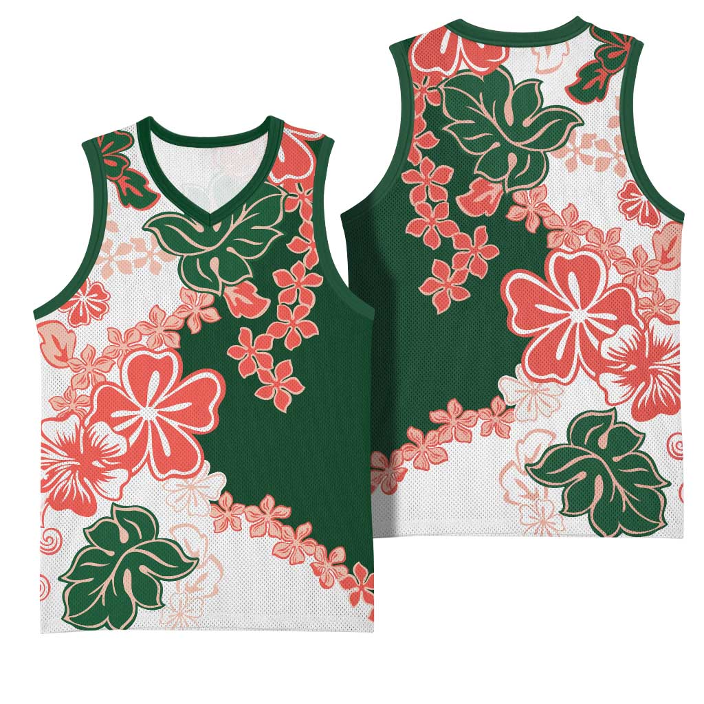 Green Orange Hibiscus Plumeria Floral Basketball Jersey LT01 - Polynesian Pride