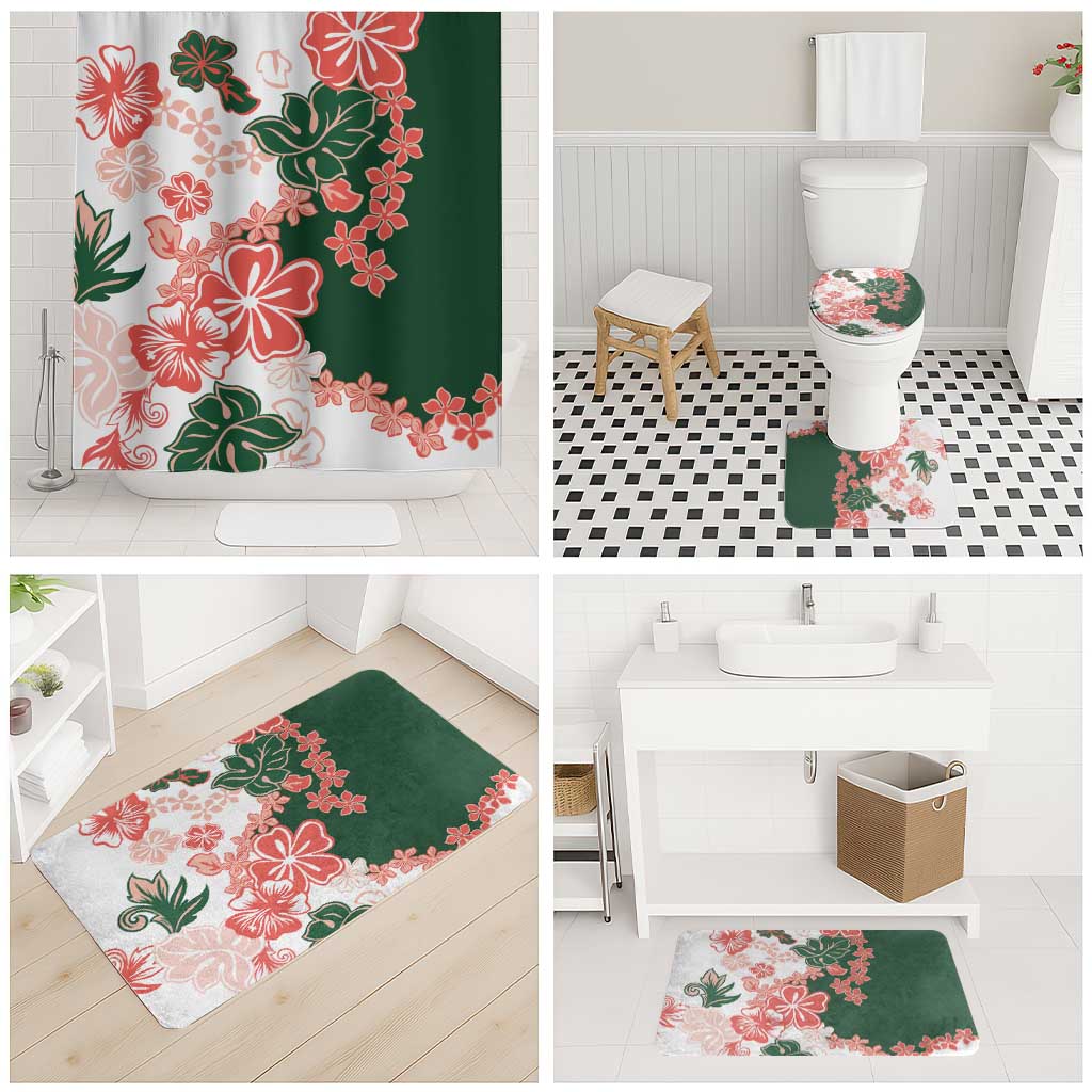 Green Orange Hibiscus Plumeria Floral Bathroom Set - Polynesian Pride