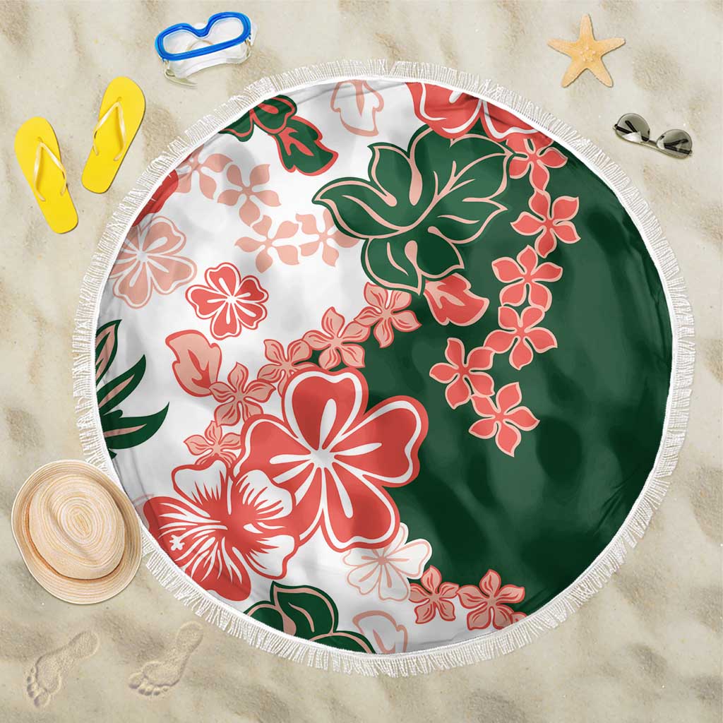 Green Orange Hibiscus Plumeria Floral Beach Blanket LT01 One Size 150cm Orange - Polynesian Pride