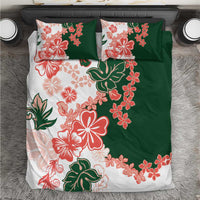 Green Orange Hibiscus Plumeria Floral Bedding Set - Polynesian Pride