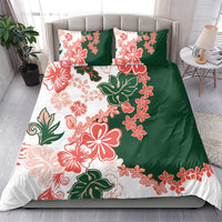 Green Orange Hibiscus Plumeria Floral Bedding Set - Polynesian Pride