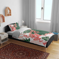 Green Orange Hibiscus Plumeria Floral Bedding Set - Polynesian Pride