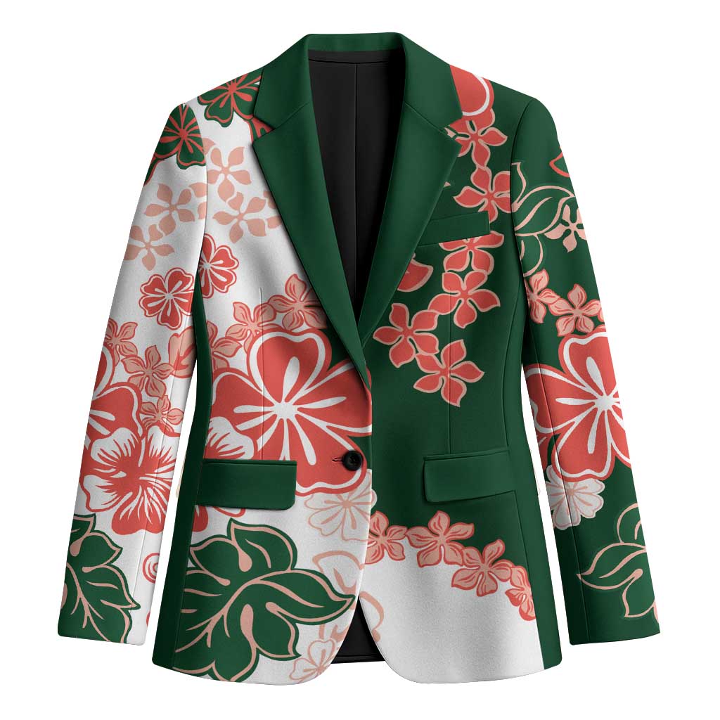 Green Orange Hibiscus Plumeria Floral Blazer - Polynesian Pride