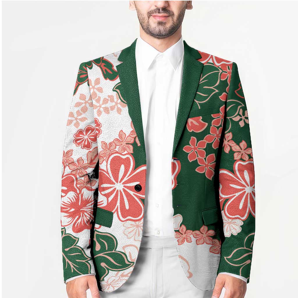 Green Orange Hibiscus Plumeria Floral Blazer - Polynesian Pride
