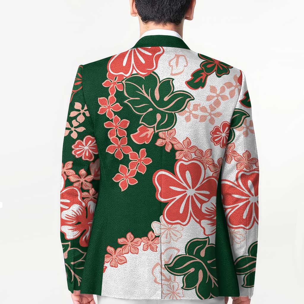 Green Orange Hibiscus Plumeria Floral Blazer - Polynesian Pride