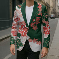 Green Orange Hibiscus Plumeria Floral Blazer - Polynesian Pride