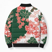 Green Orange Hibiscus Plumeria Floral Bomber Puffer Jacket LT01 - Polynesian Pride