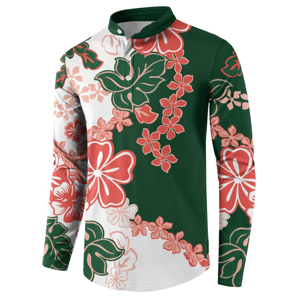 Green Orange Hibiscus Plumeria Floral Button Sweatshirt LT01 - Polynesian Pride