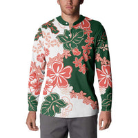 Green Orange Hibiscus Plumeria Floral Button Sweatshirt LT01 - Polynesian Pride