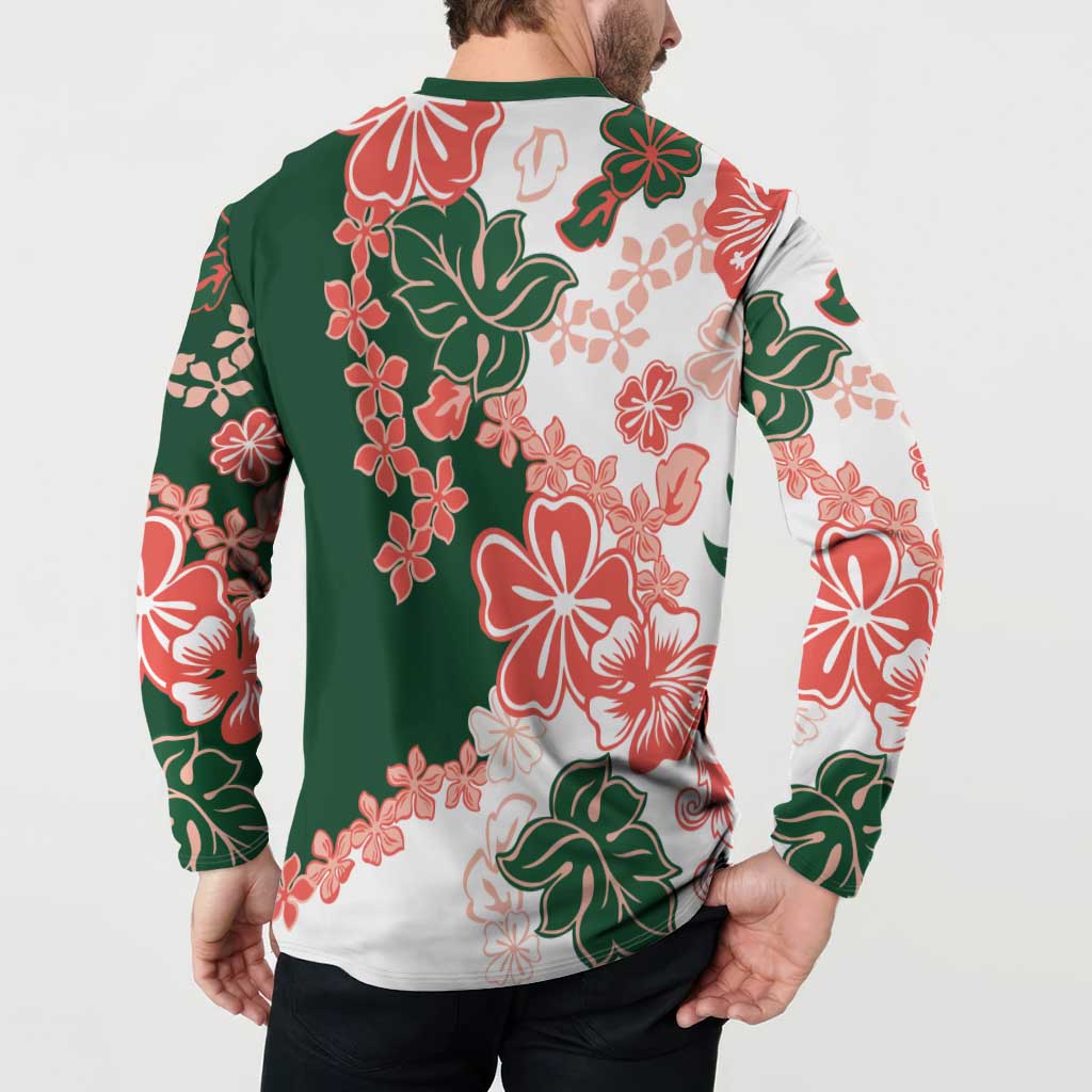 Green Orange Hibiscus Plumeria Floral Button Sweatshirt LT01 - Polynesian Pride
