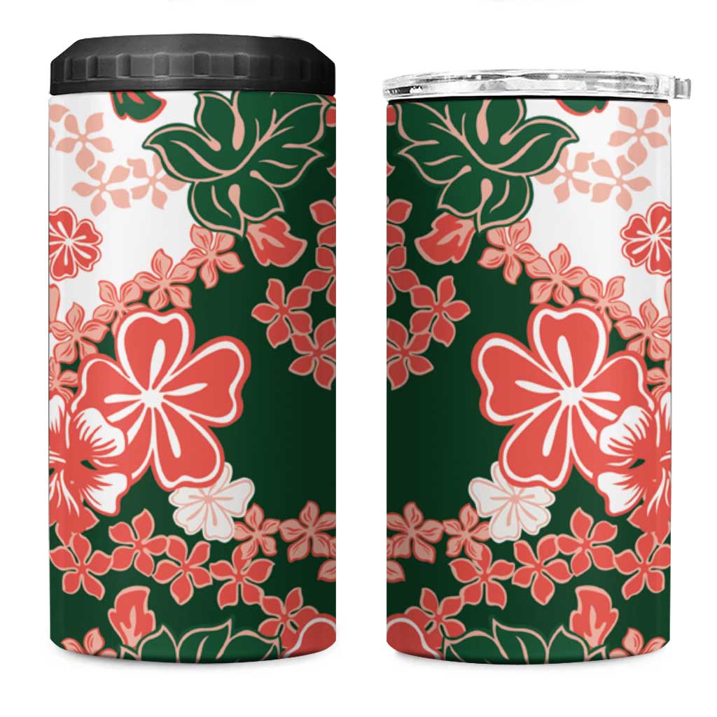 Green Orange Hibiscus Plumeria Floral 4 in 1 Can Cooler Tumbler LT01 One Size: 16 oz Orange - Polynesian Pride