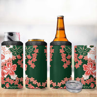 Green Orange Hibiscus Plumeria Floral 4 in 1 Can Cooler Tumbler LT01 - Polynesian Pride