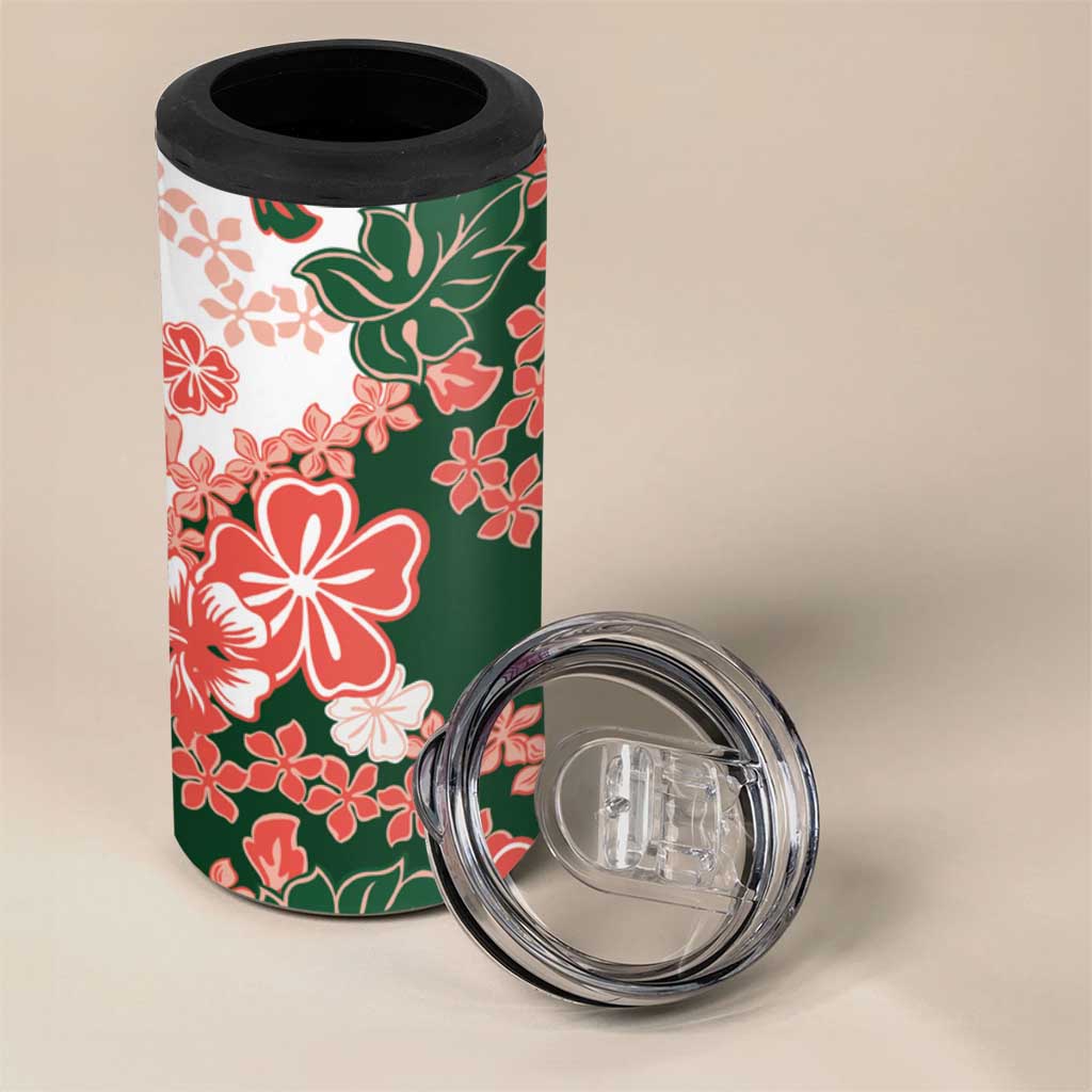 Green Orange Hibiscus Plumeria Floral 4 in 1 Can Cooler Tumbler LT01 - Polynesian Pride