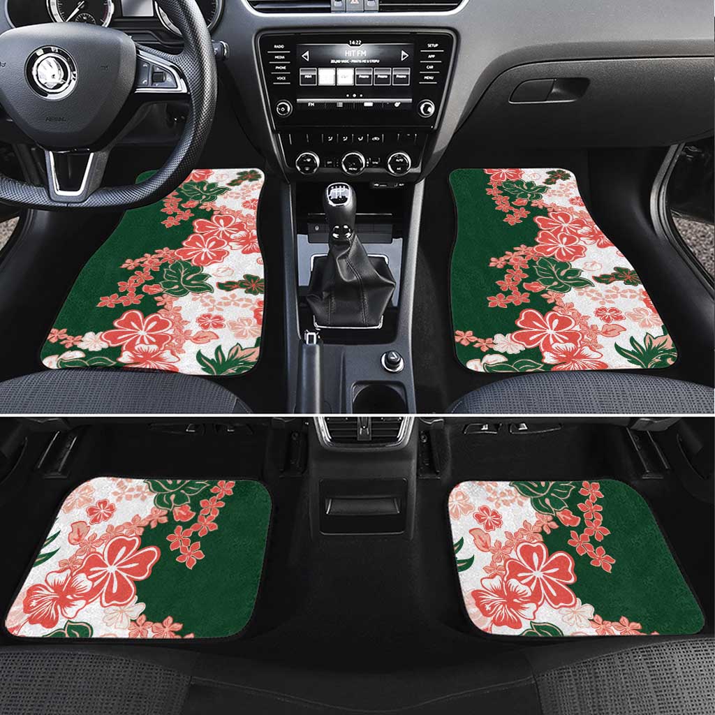 Green Orange Hibiscus Plumeria Floral Car Mats LT01 Set 4pcs Orange - Polynesian Pride
