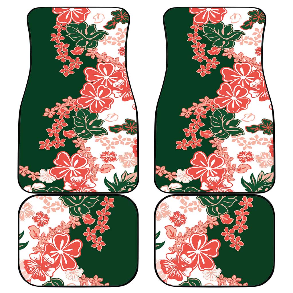 Green Orange Hibiscus Plumeria Floral Car Mats LT01 - Polynesian Pride