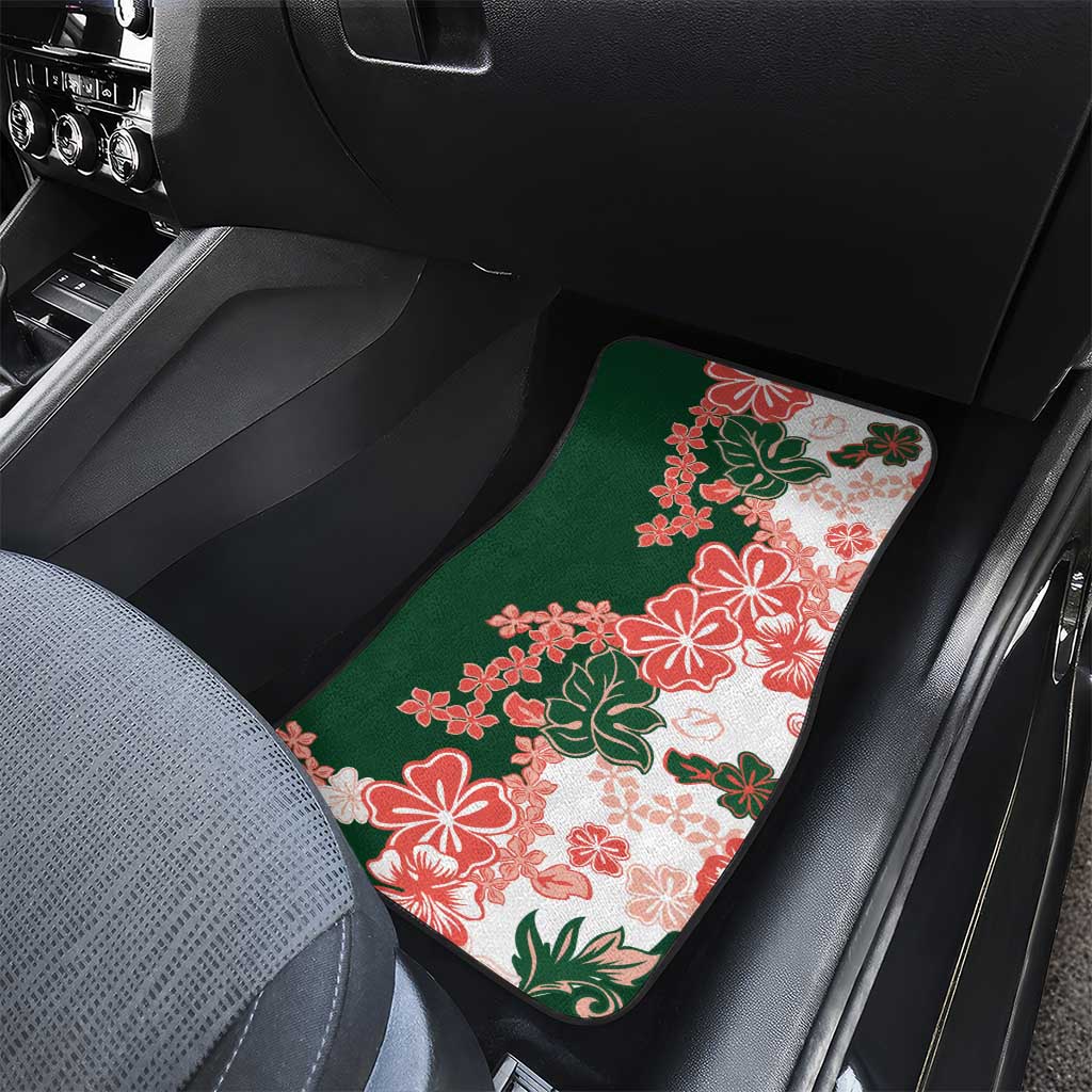 Green Orange Hibiscus Plumeria Floral Car Mats LT01 - Polynesian Pride