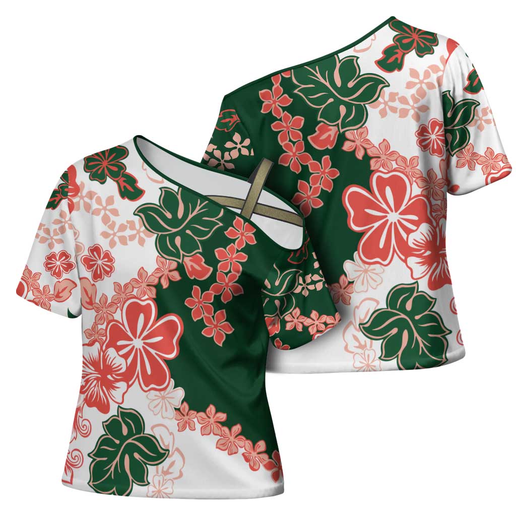 Green Orange Hibiscus Plumeria Floral Cross Shoulder Shirt LT01 - Polynesian Pride