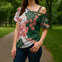 Green Orange Hibiscus Plumeria Floral Cross Shoulder Shirt LT01 - Polynesian Pride