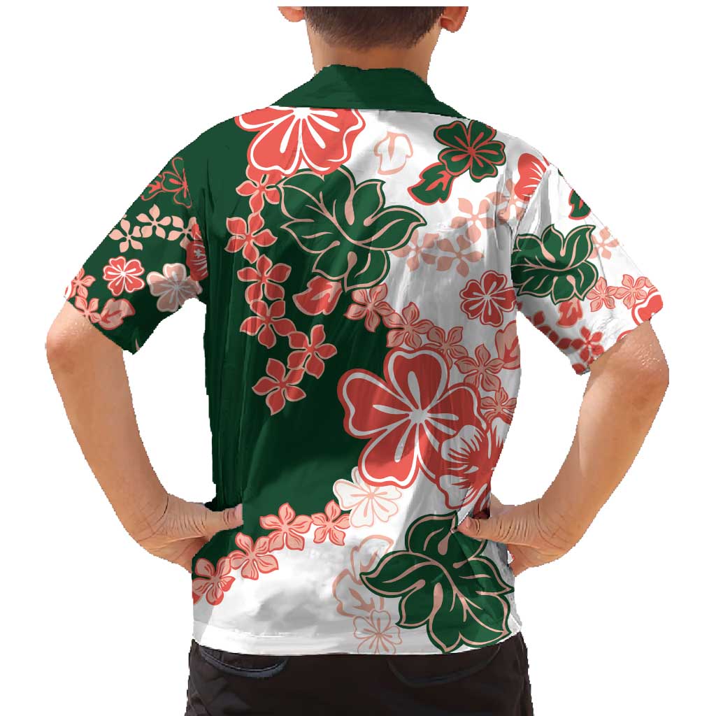 Green Orange Hibiscus Plumeria Floral Family Matching Mermaid Dress and Hawaiian Shirt - Polynesian Pride