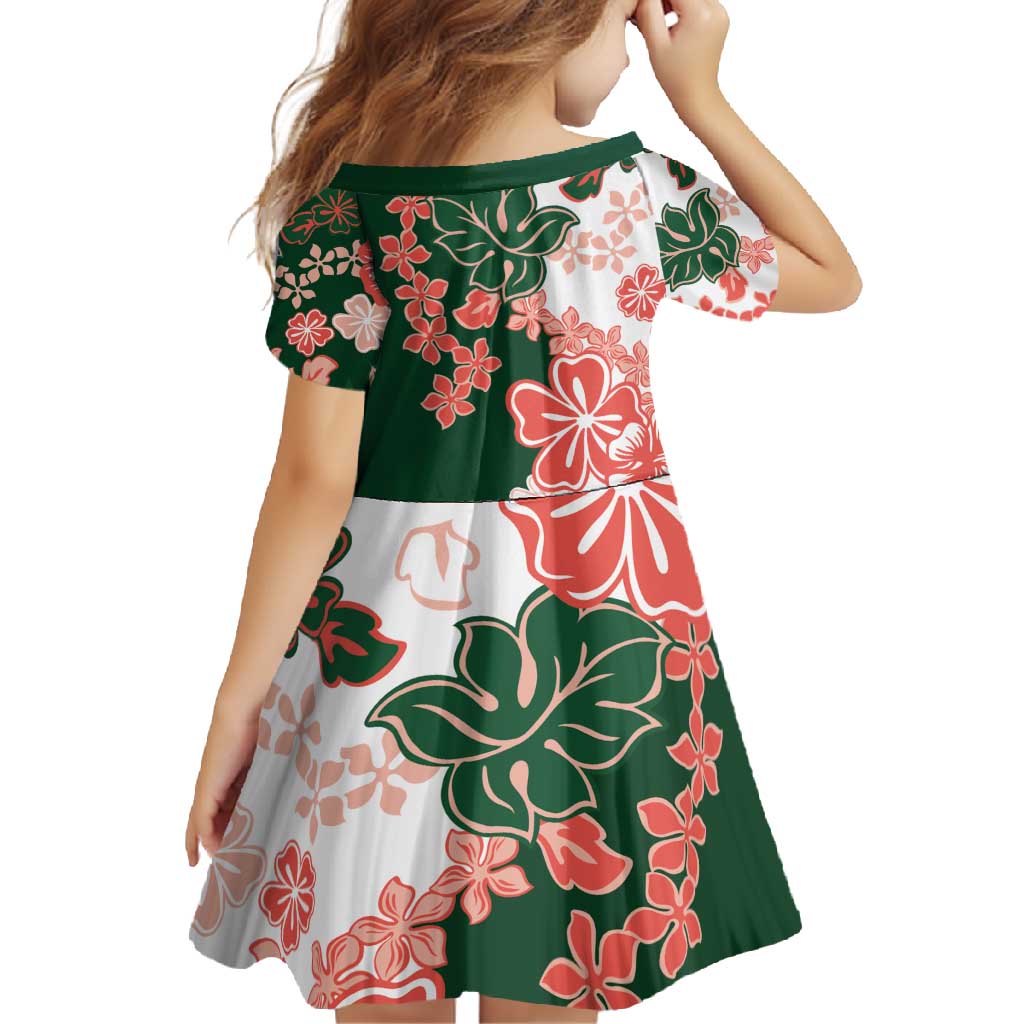Green Orange Hibiscus Plumeria Floral Family Matching Mermaid Dress and Hawaiian Shirt - Polynesian Pride