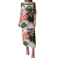 Green Orange Hibiscus Plumeria Floral Family Matching Puletasi and Hawaiian Shirt - Polynesian Pride