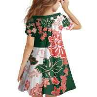 Green Orange Hibiscus Plumeria Floral Family Matching Short Sleeve Bodycon Dress and Hawaiian Shirt - Polynesian Pride