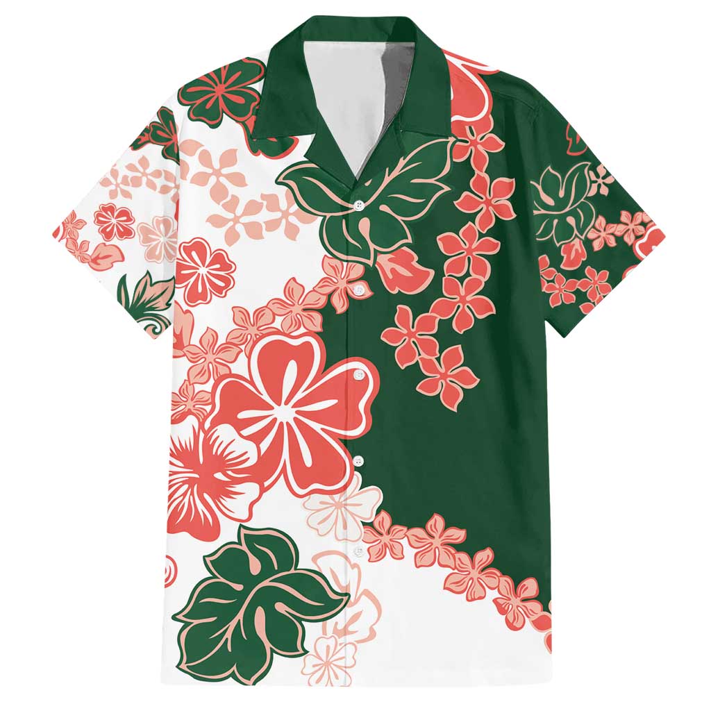 Green Orange Hibiscus Plumeria Floral Hawaiian Shirt - Polynesian Pride