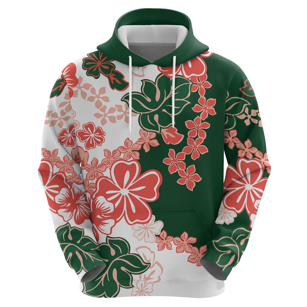 Green Orange Hibiscus Plumeria Floral Hoodie - Polynesian Pride