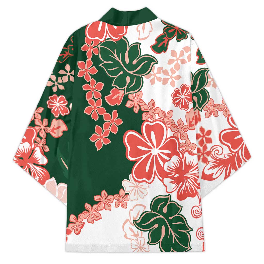 Green Orange Hibiscus Plumeria Floral Kimono - Polynesian Pride