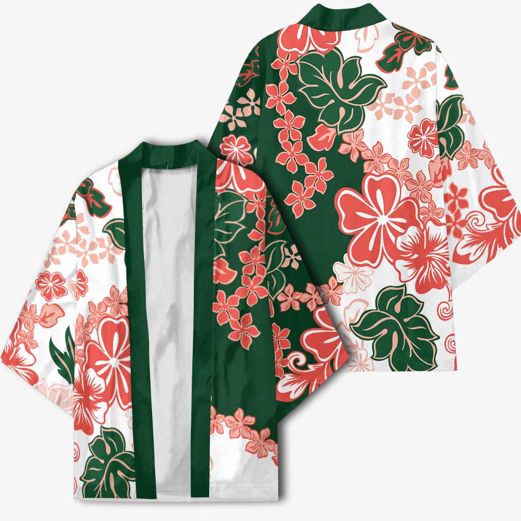 Green Orange Hibiscus Plumeria Floral Kimono - Polynesian Pride