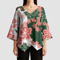 Green Orange Hibiscus Plumeria Floral Kimono Sleeve Blouse - Polynesian Pride